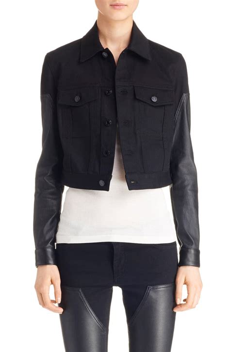 givenchy leather sleeve denim crop jacket|givenchy cropped jacket.